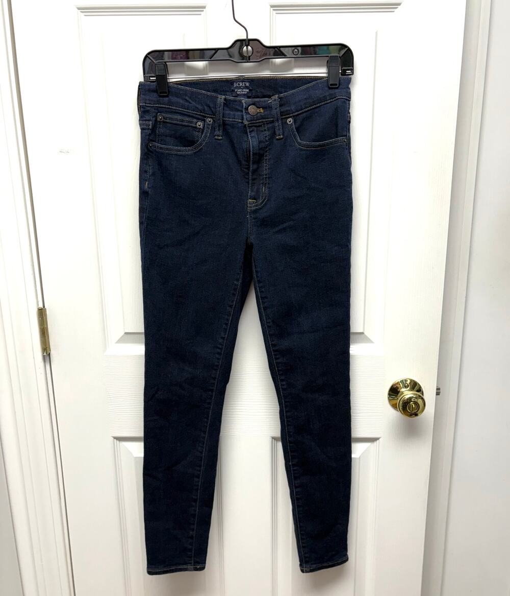 J. Crew Jeans 9 Inch Mid Rise Skinny, Dark Wash, Stretch, Women's Size 27